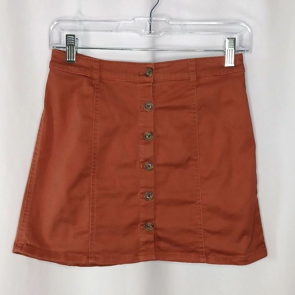 Forever 21 Button Front Mini Skirt Stetch A-line Rust Orange Y2K Womens Small